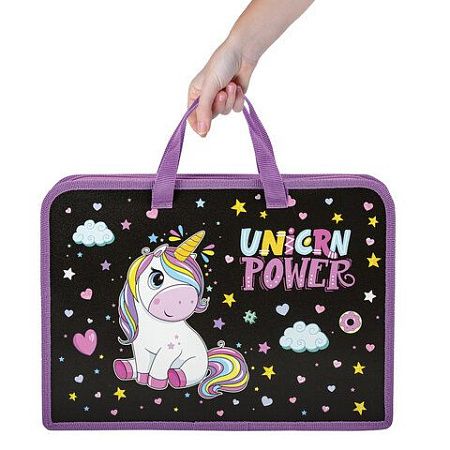 Папка на молнии с ручками ЮНЛАНДИЯ А4, 1 отделение, пластик, ширина 45 мм, "Magic unicorn", 270944 