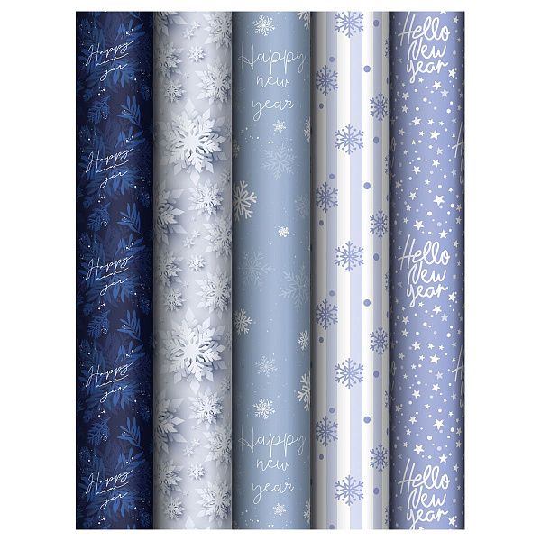 Упаковочная бумага глянц. 70*100см, MESHU "Snowfall", 80г/м2, ассорти 5 дизайнов