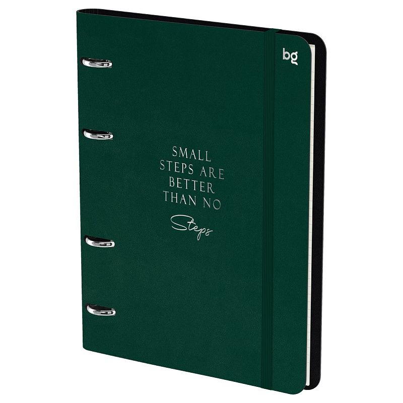 Тетрадь на кольцах А5, 120л., кожзам,  BG "Моно. Зеленый", иск. кожа, тиснение фольгой, на резинке