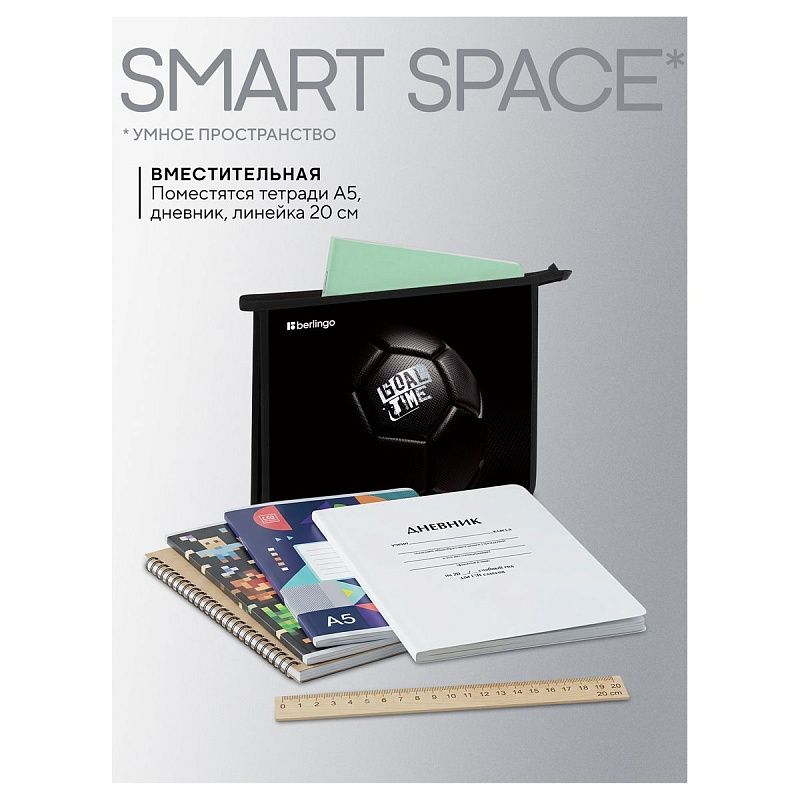 Папка для тетрадей 1 отделение, А5 Berlingo "Goal time", 240*205*40мм, пластик, на молнии 