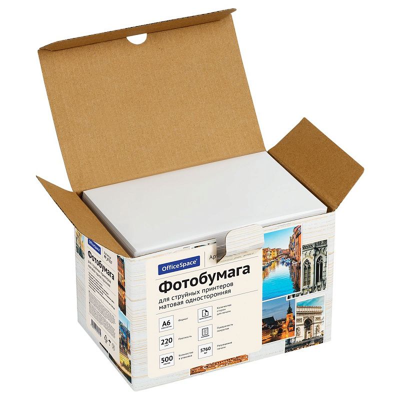 Фотобумага А6 (100*150) для стр. принтеров OfficeSpace, 220г/м2 (500л) матовая односторонняя