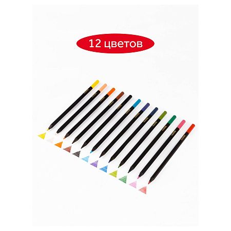 Карандаши цветные Гамма "Мультики", 12цв., черное дерево,заточен., картон. упак., европодвес