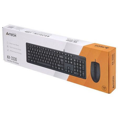 Набор проводной A4TECH KK-3330, USB, клавиатура 104 кл., мышь 2 кн.+1 кн.-колесо, черная, 1530249