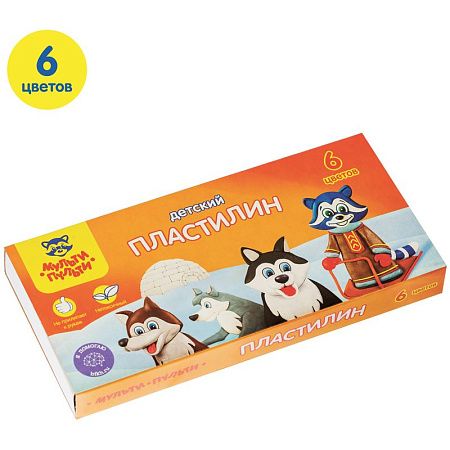 Пластилин Мульти-Пульти "Енот на Аляске", 06 цветов, 90г, со стеком, картон