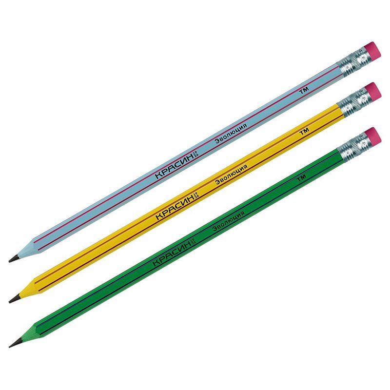 Карандаш ч/г Красин "Эволюция" ТМ (HB), с полосами, с ластиком, заточен., пластиковый