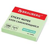 Блок самоклеящийся (стикеры) BRAUBERG, ПАСТЕЛЬНЫЙ, 76х76 мм, 100 листов, зеленый, 122696