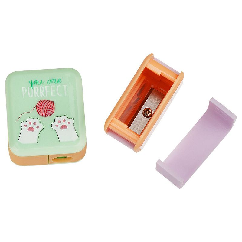 Точилка пластиковая MESHU "White kitty", 1 отверстие, ассорти 