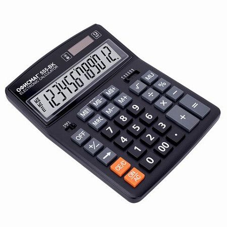 Калькулятор настольный ОФИСМАГ 555-BK (206x155 мм), 12 разрядов, двойное питание, ЧЕРНЫЙ, 271729