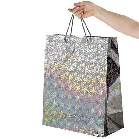 Пакет подарочный новогодний (1 шт) 41x19x49см (XXL) ГОЛОГРАФИЯ, ассорти 3 цвета, ЗОЛОТАЯ СКАЗКА, 609613