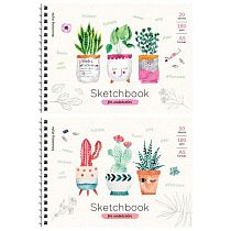 Скетчбук-блокнот для акварели 20л., А5 ArtSpace "Cute plants", на гребне, 180г/м2