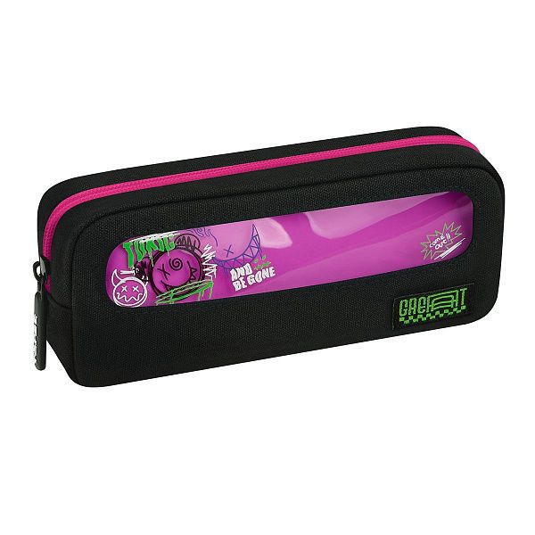 Пенал мягкий с прозрачным окошком, 1 отделение, 205*80*50 Först "Crazy Emoji", текстиль с ПВХ