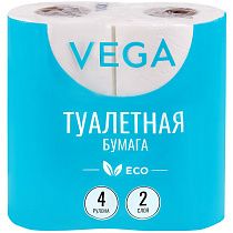 Бумага туалетная Vega 2-слойная, 4шт., эко, 15м, тиснение, белая