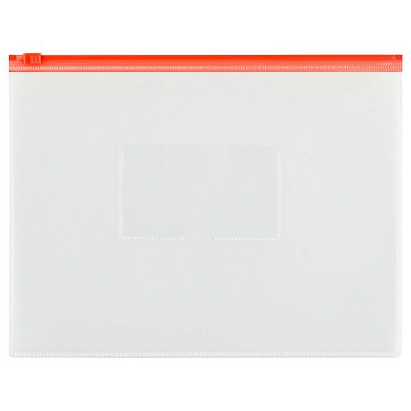 Папка-конверт на zip-молнии СТАММ А4, полипропилен, 150мкм, прозрачная, карман, молния красная