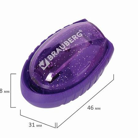 Точилка BRAUBERG "Shuttle", с контейнером, эллиптическая, ассорти, в картонном дисплее, 222505 