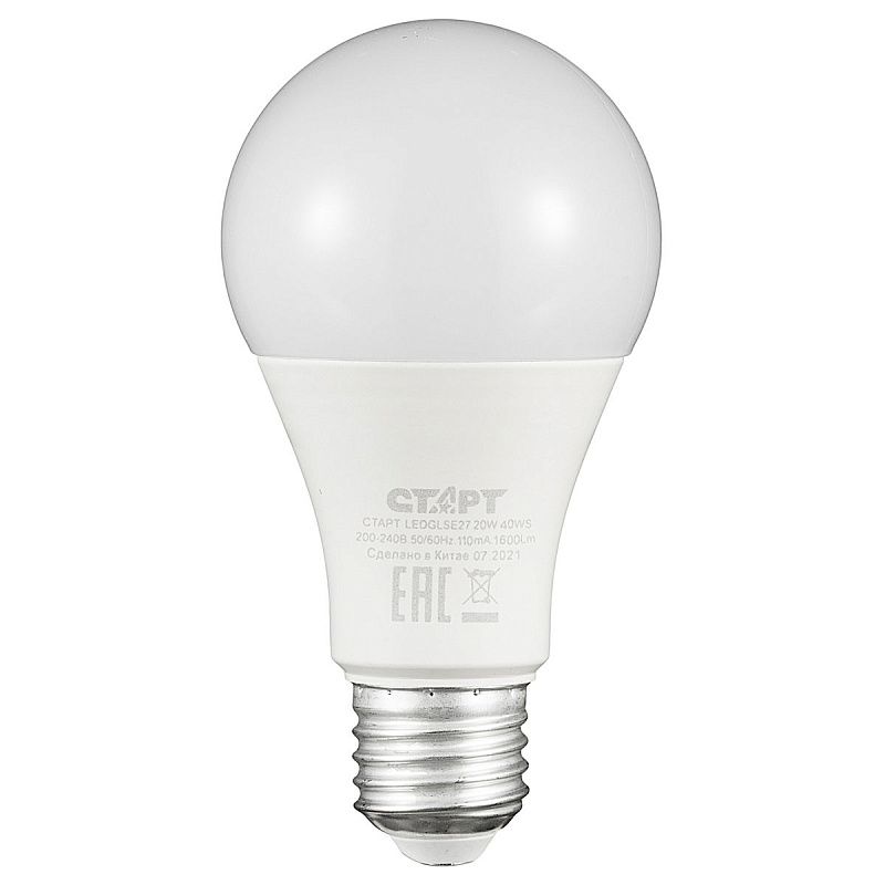 Лампа светодиодная Старт LED, серия "WS" 20W40, тип А "груша", E27, 4000К, нейтральный свет, 25000ч