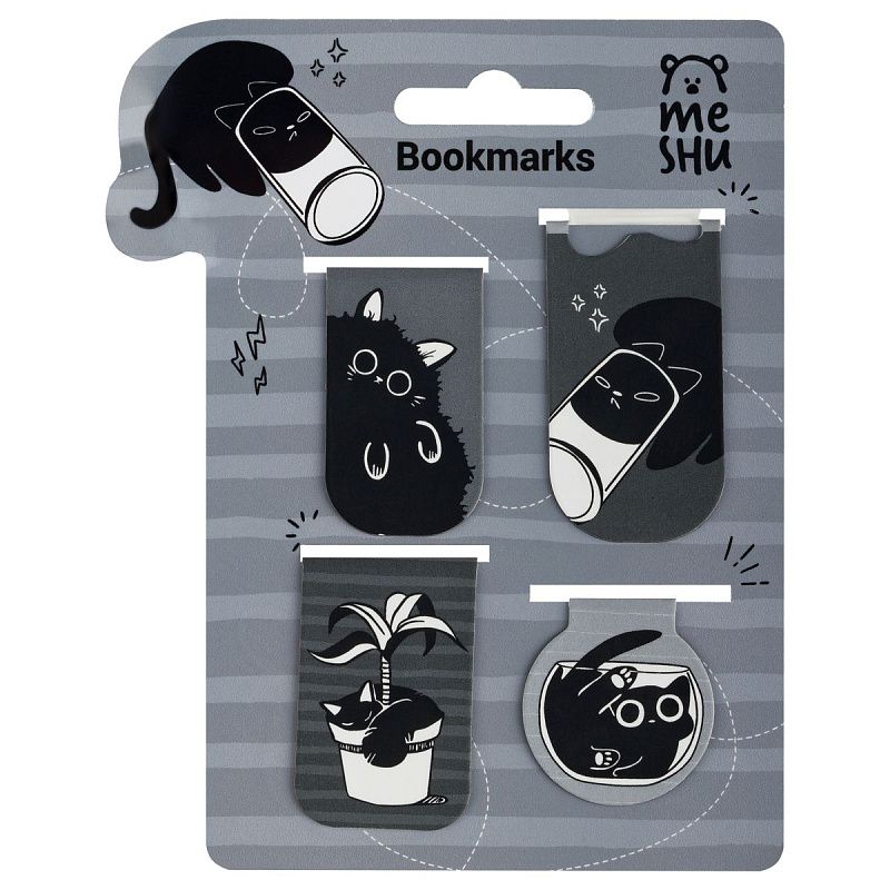 Закладки магнитные для книг, 4шт., MESHU "Meow Sy", соф-тач 