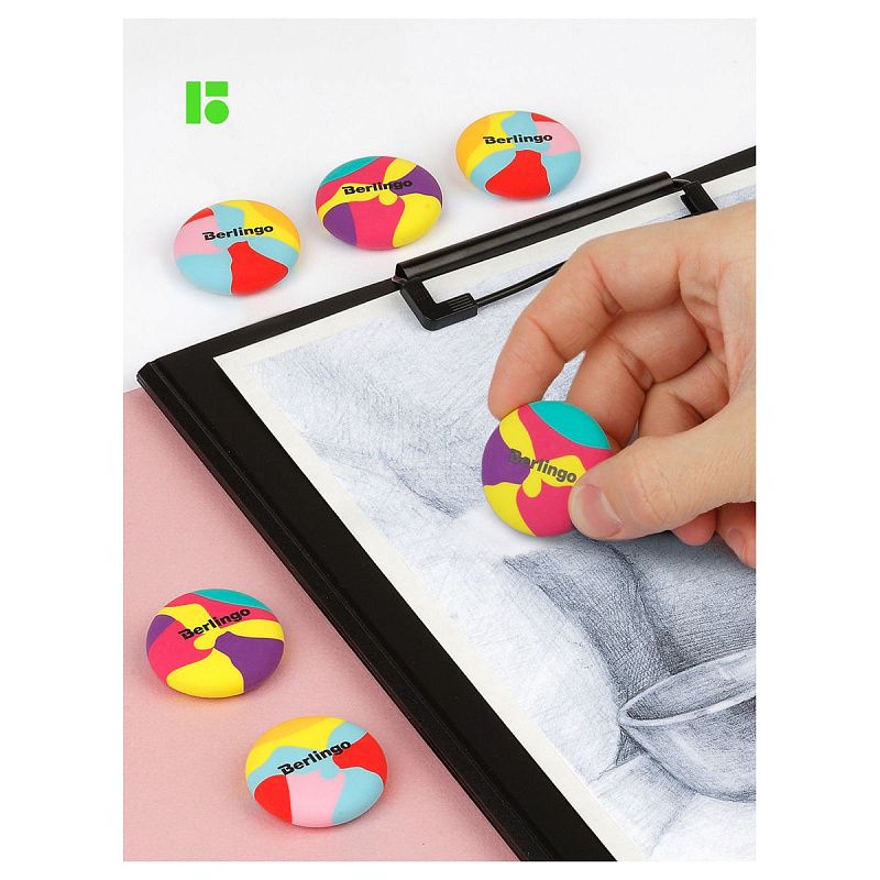 Ластик Berlingo "Color Block", 6шт., круглый, 36*36*11мм, PVC бокс 