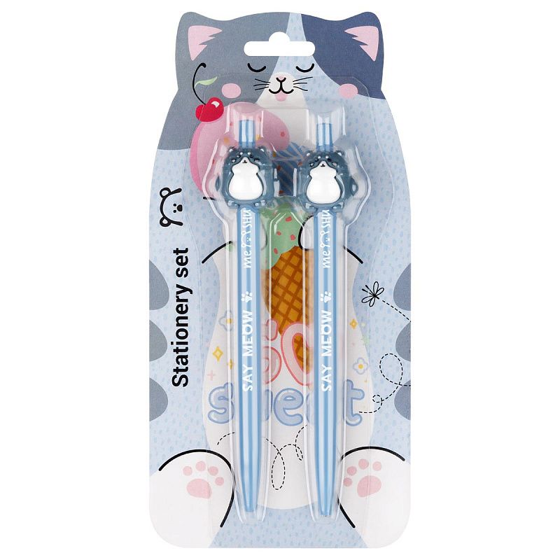 Набор MESHU автоматическая ручка + автоматический карандаш "Fat cat", с топпером, блистер 