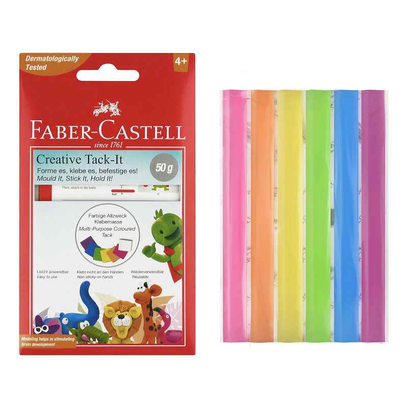 Масса для приклеивания Faber-Castell "Tack-It Creative", 50г., цветная, картон. уп., европодвес