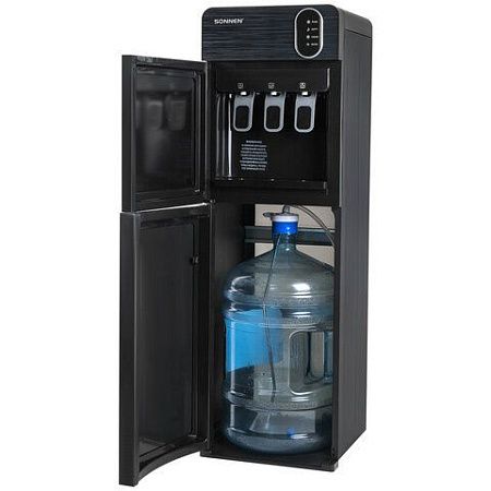 Кулер для воды SONNEN FSE-03Bi напольный, нагрев/охлаждение, НИЖНЯЯ ЗАГРУЗКА 3 крана, графит, 455744