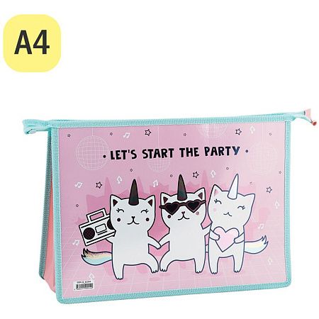 Папка для тетрадей 2 отделения А4 ArtSpace "Party", пластик, фольга, на молнии 