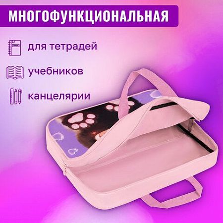 Папка на молнии с ручками BRAUBERG А4, 1 отделение, полиэстер, 80 мм, Paw prints, 273300 