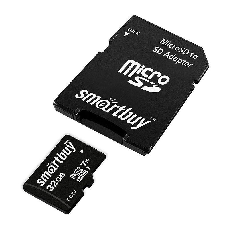 Карта памяти SmartBuy MicroSDHC 32GB UHS-1, Class 10, скорость чтения 95Мб/сек, для видеонаблюдения (с адаптером SD)