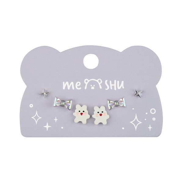 Серьги MESHU, бижутерия, серебристые, 3 пары, европодвес