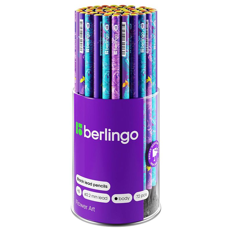 Карандаш ч/г Berlingo "Flower Art" HB, черное дерево, круглый, заточен., ассорти 