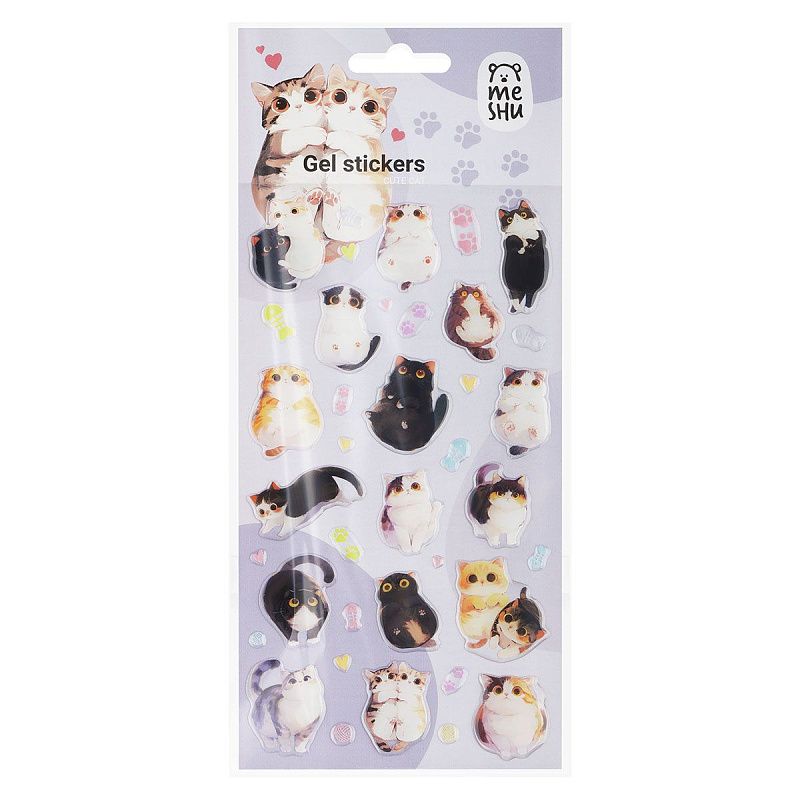 Наклейки гелевые MESHU  "Cute Cat" , 10*23см, инд. уп., европодвес