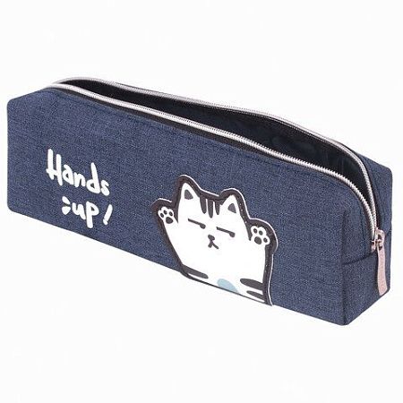 Пенал ЮНЛАНДИЯ, 1 отделение, полиэстер, "Cat", синий, 19х4х6 см, 270278 