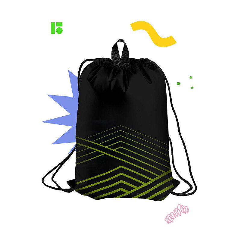 Мешок для обуви 1 отделение Berlingo "Black and green geometry", 360*470мм, карман на молнии 