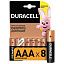Батарейки КОМПЛЕКТ 8 шт., DURACELL Basic ОРИГИНАЛ, AAA (LR03, 24А), алкалиновые, мизинчиковые, C0037387