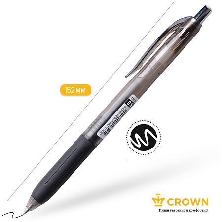 Ручка гелевая автоматическая Crown "Quick Dry" черная, 0,5мм, грип, с быстросохнущими чернилами 