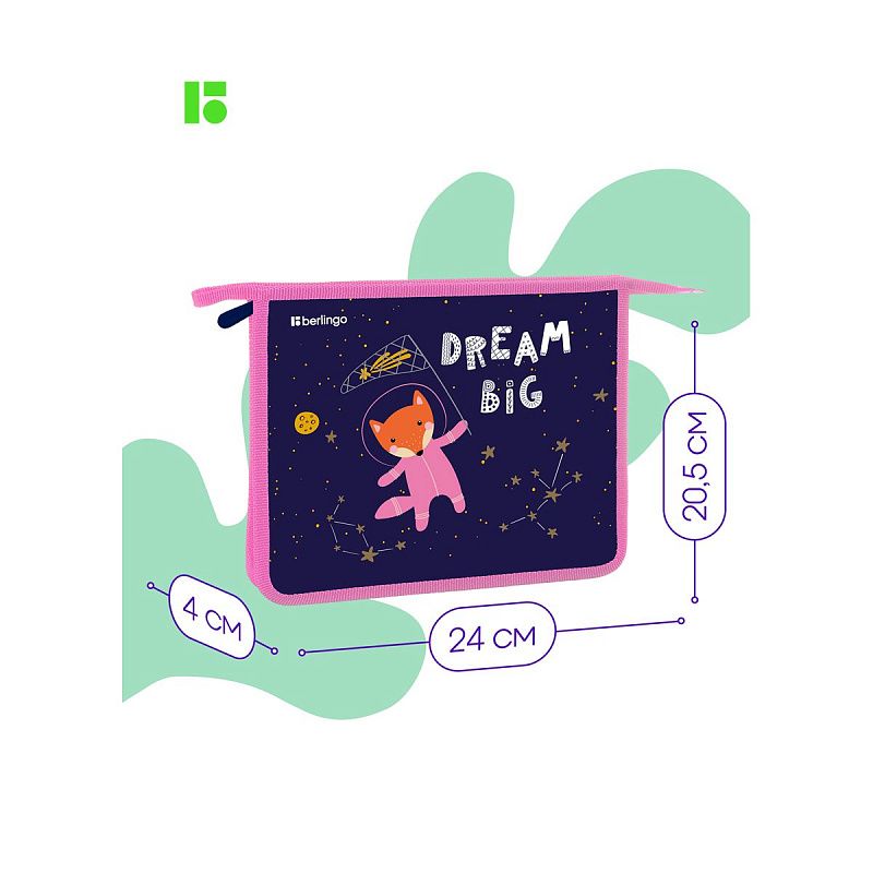 Папка для тетрадей 1 отделение, А5 Berlingo "Fox Dreamer", 240*205*40мм, пластик, на молнии 