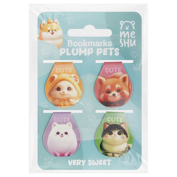 Закладки магнитные для книг, 4шт., MESHU "Plum pets", голографическая фольга