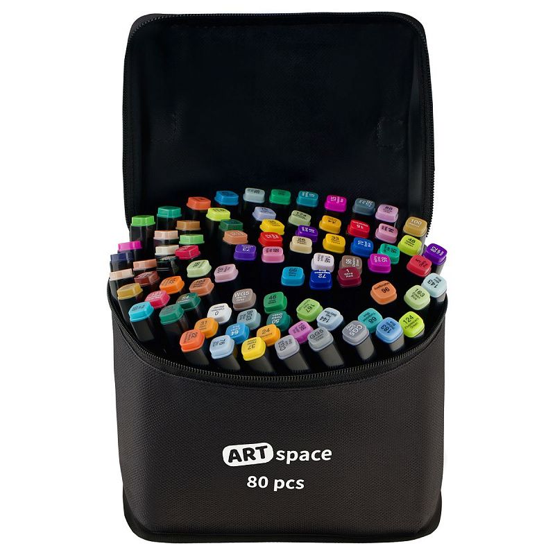 Набор двусторонних маркеров для скетчинга ArtSpace 80цв., основные цвета, пулевид./скош.