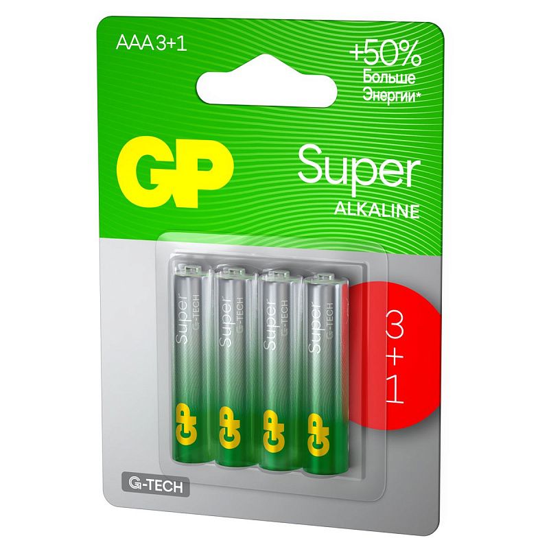 Батарейка GP Super G-Tech AAA (LR03) 24A алкалиновая, BC4 (промо 3+1)