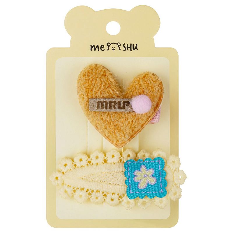 Заколки для волос MESHU, прищепки текстильные, ассорти, 2шт., 5/6см, европодвес