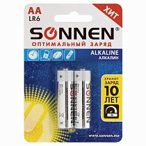 Батарейки КОМПЛЕКТ 2 шт., SONNEN Alkaline, АА (LR6, 15А), алкалиновые, пальчиковые, блистер, 451084 Батарейки КОМПЛЕКТ 2 шт., SONNEN Alkaline, АА (LR6, 15А), алкалиновые, пальчиковые, блистер, 451084