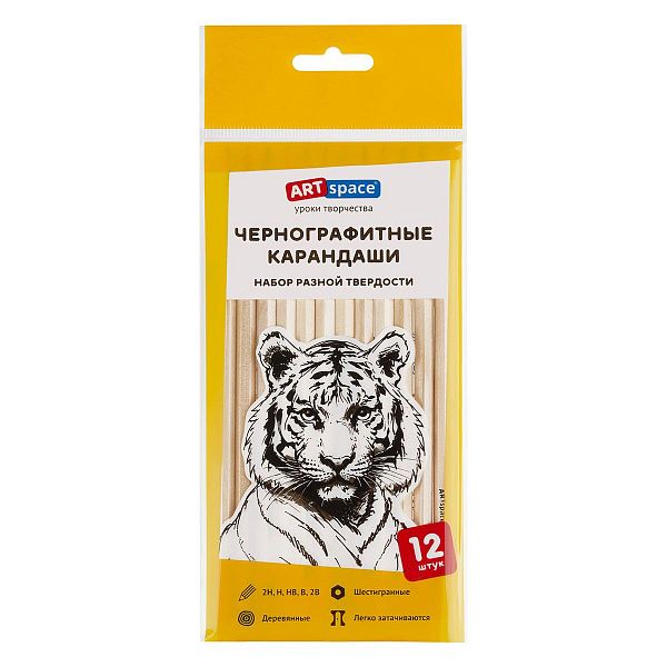 Набор карандашей ч/г ArtSpace "Графика", 12шт., 2H-2B, заточен., пакет, европодвес