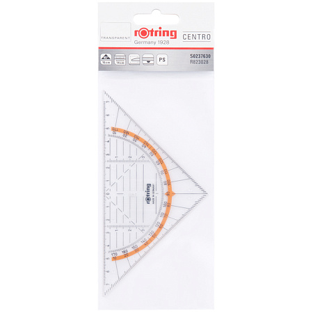 Треугольник-транспортир 45°, 14см Rotring "Centro", пластиковый, прозрачный, европодвес