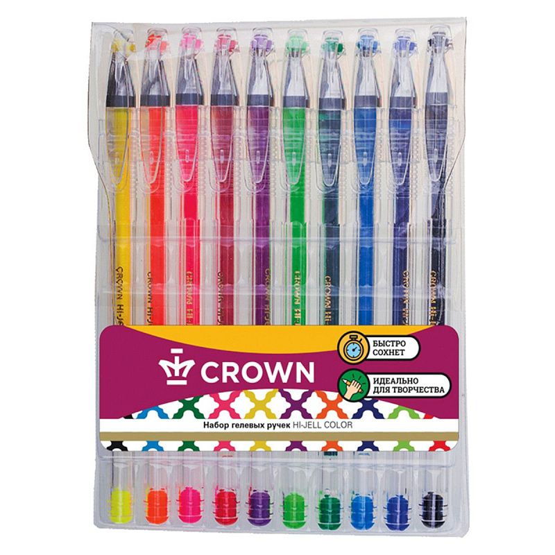 Набор гелевых ручек Crown "Hi-Jell Color" 10шт., 10цв., ПВХ уп., европодвес 