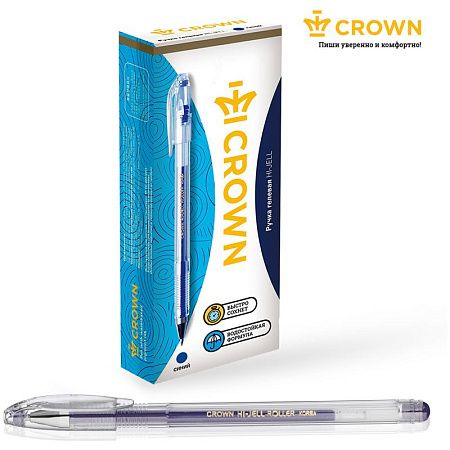Ручка гелевая Crown "Hi-Jell" синяя, 0,5мм, штрих-код 