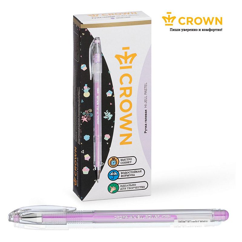 Ручка гелевая Crown "Hi-Jell Pastel" фиолетовая пастель, 0,8мм 