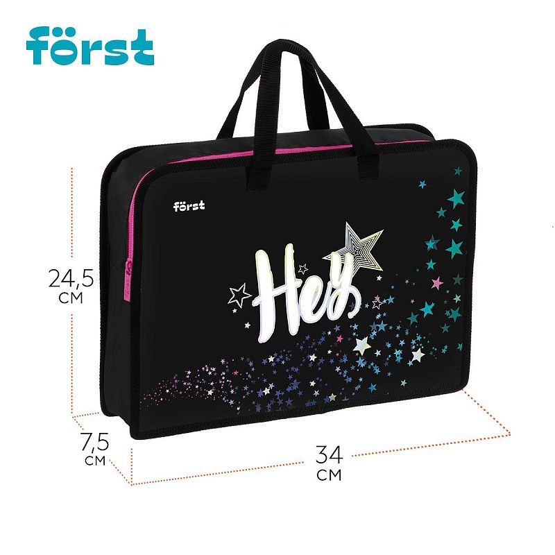 Папка с ручками 1 отделение, А4 Först "Hey!", 340*245*75мм, пластик, на молнии 