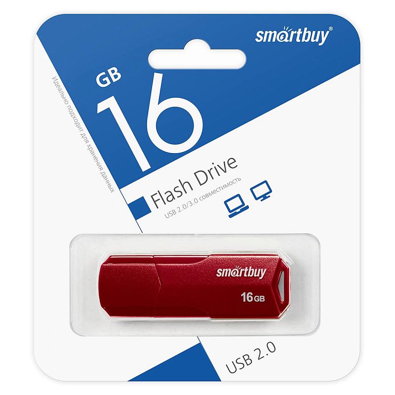 Память Smart Buy "Clue"  16GB, USB 2.0 Flash Drive, бордовый