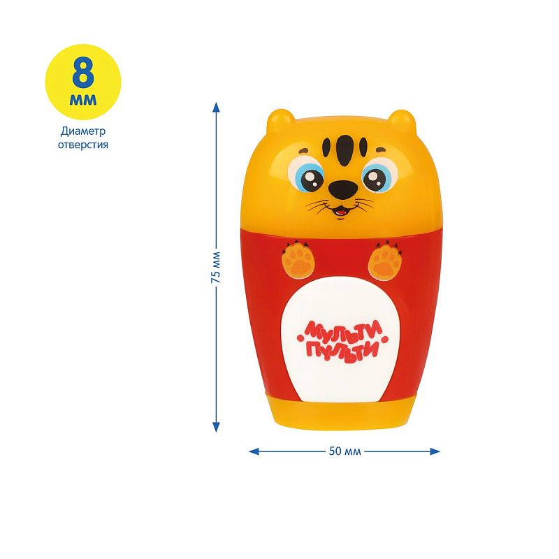 Точилка пластиковая с ластиком Мульти-Пульти "Зверята" 1 отверстие, контейнер, ассорти 