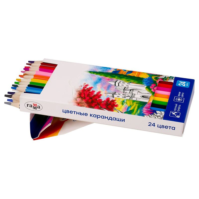 Карандаши цветные Гамма "Классические", 24цв., заточен., картон. упак., европодвес