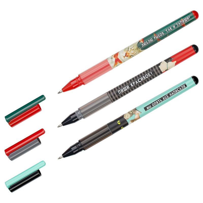 Ручка шариковая MESHU "Moody cats" синяя, 0,7мм, грип, корпус ассорти